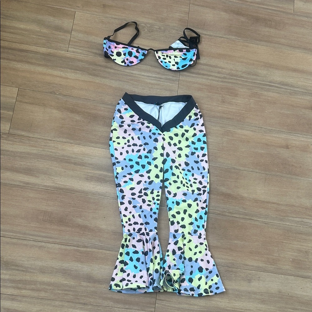 Dolls Kill Pastel Leopard Print Two-Piece Set with Black Trim